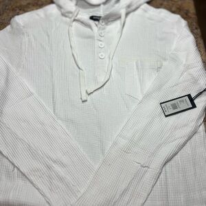 Kenneth Cole White Waffle-Knit Hooded Henley